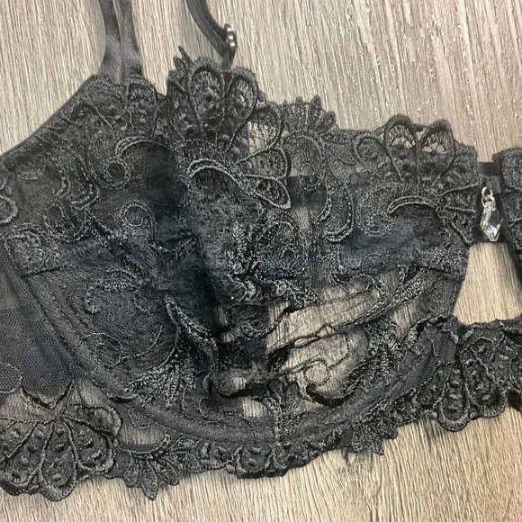 NWOT Lise Charmel Swarworski Crystal Lace Demi Sheer Floral Black Bra 38C France - Picture 5 of 5
